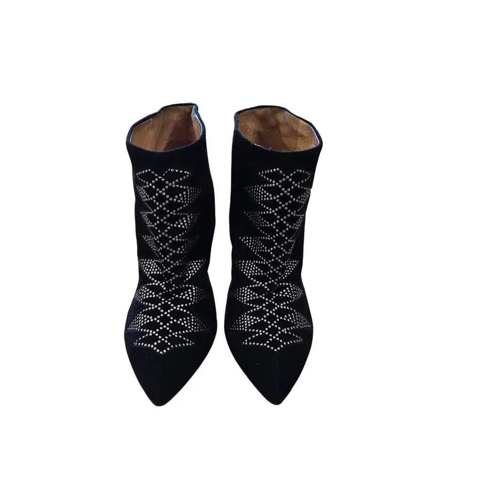 IRO Studded Embellished Suede Leather Black Kimmy Ankle Western Boots 40EU 9.5US - Picture 2 of 9